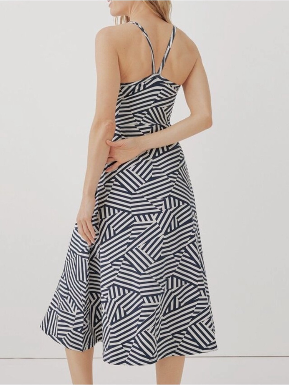 Pact Organic Cotton Fit & Flare Midi Dress Cool Mixed Stripe L Shelf Bra Pockets - Picture 2 of 8